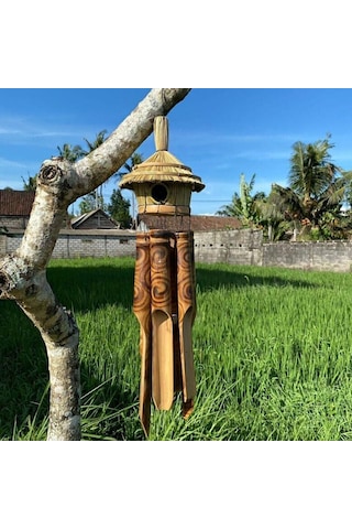 Hasır Kuş Yuvalı Bambu Rüzgar Çanı 45 cm