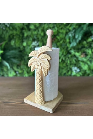 Reyo Ahşap Oyma Peçetelik Kağıt Rulo Havluluk Naturel Palmiye Des