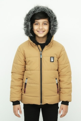 Erkek Çocuk İçi Peluş Astarlı-kürk Kapüşonlu-fermuarlı Mont 12369 Açık Kahve