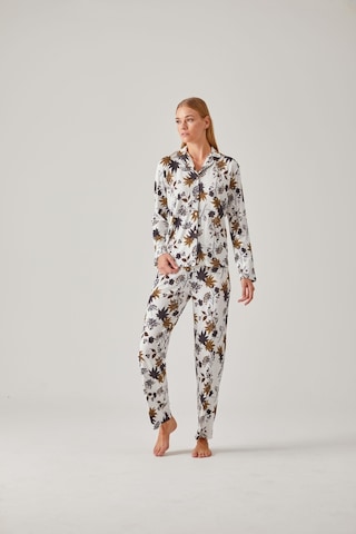 Pamuk Pamuk 24032 Kadın Ceviz Yeşil Çiçek Desen Önden Düğmeli Pijama Takımı 001