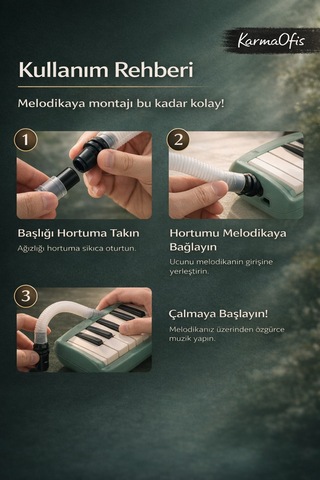 Melodika Yedek Hortum Ve Başlık Seti 32 & 37 Tuş Uyumlu Esnek Spiral Hortum Beyaz