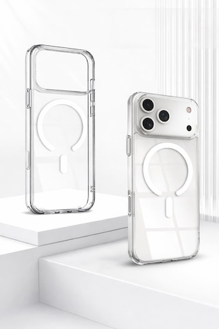 Apple iPhone 17 Pro Uyumlu Kamera Korumalı Magsafe Wireless Şarj Özellikli Lüks Şeffaf Silikon Telefon Kılıfı Resimdeki