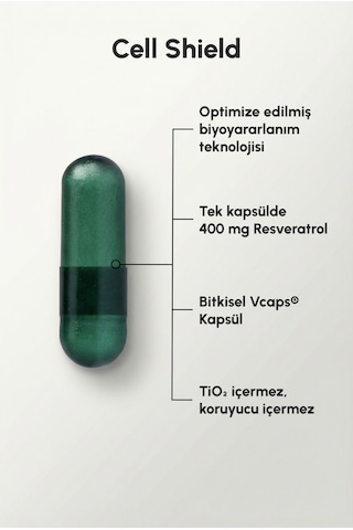 Cell Shield Resveratrol, Koenzim Q10, Kuersetin, Piperin, Çinko Takviye Edici Gıda 30 Kapsül