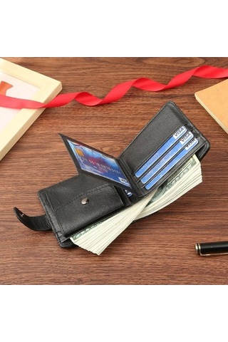 Createtech Erkek Kısa Cüzdan Deri Fermuar Siyah, Kaliteli Kart Horders Siyah