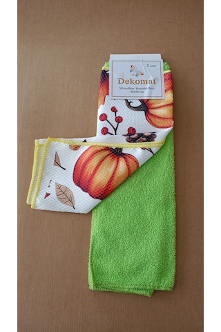 Microfiber Temizlik Bezi 40x50 Cm 2 Adet Bal Kabağı Bir Adet Baskılı Bir Adet Naturel
