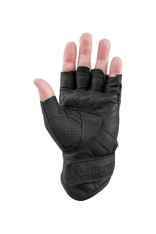 The Biker Jeans Fingerless Flx Leather Black Korumalı Motosiklet Deri Eldiveni