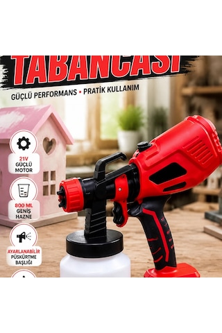 21v Şarjlı Boya Püskürtme Tabancası 800 Ml Hazneli Profesyonel Boyama Cihazı