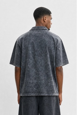 Respire Erkek 24207 Baskılı Yıkamalı Oversize T-shirt Siyah