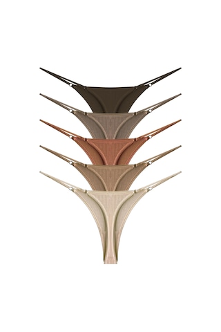 Pamuklu Ve Likralı Ayarlanabilir Lastikli Kaşkorse Fitilli Kadın Tanga Külot 5'li Paket-2 Renkli-2 Çok Renkli