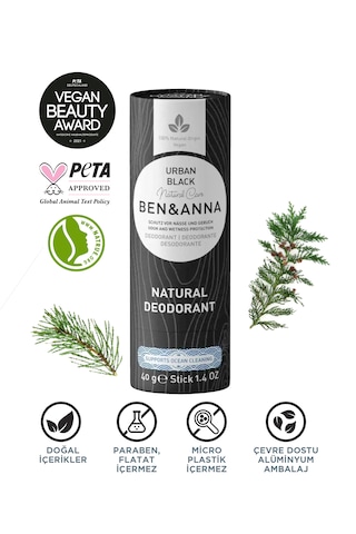 Ben&anna Aktif Karbon Doğal Florürlü Diş Macunu + Urban Black Doğal Deodorant 40 G,