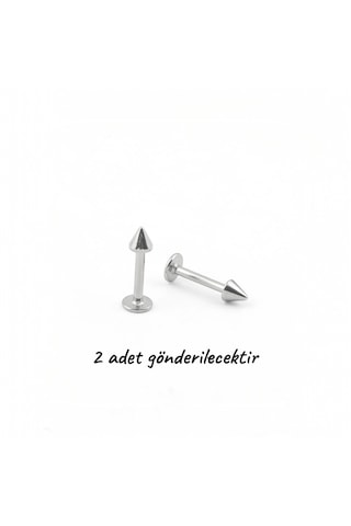 2'li Kararmaz Cerrahi Çelik Koni Uçlu Labret Piercing Tragus Helix Dudak Conch Kıkırdak Küpe Seti Gümüş