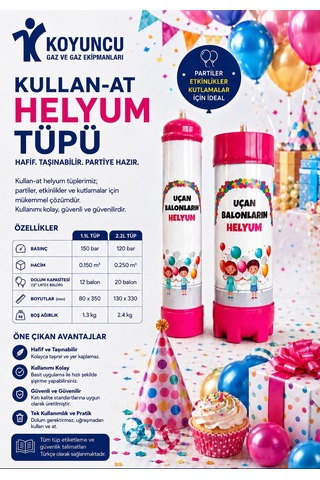1.1 Litre Helyum Gazı - Uçan Balon Şişirme Gazı - Ses Değiştirme - Kullan At Tüp Şeffaf