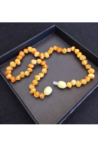 İpek Kehribar Sertifikalı Baltık Kehribar Kolye Kız Erkek Bebek Kolyesi Diş Süt Bal Renk 0-3 Yaş