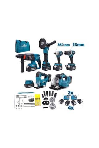 Dawreek MK350 Powerbank- Led + Hilti + Spiral + Somun Sıkma + 13 MM Mandren + Dekupaj + Sunta Kesme Makinesi 7'li Set