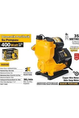 Sgs5382 - Otomatik Periferik Su Pompası 400 Watt 0.55 Hp - 35 Metre - Bakır Sargı