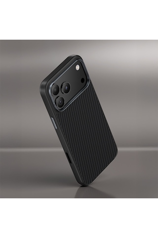 Apple Uyumlu iPhone 17 Kılıf Karbon Fiber M-safe Özellikli Benks Hybrid Armorpro 600d Kevlar Kapak Siyah