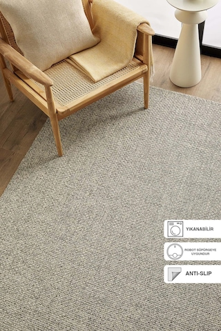 Ocean Home Textile Yıkanabilir Jüt Görünümlü Gri Renk Hasır Desenli Halı Kilim 120 X 180 Cm