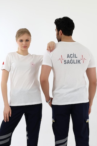 Acil Sağlık Yuvarlak Yaka Penye Kısa Kol Tshirt - Beyaz-12104 Beyaz