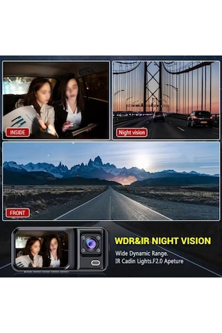 Wezone A98 Siyah Çift Kamera Araç Dvr - 1080p Görüntü, Gece Görüşü, Döngü Kayıt, Çarpma Kilidi Hafıza Kartı Yok