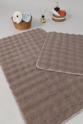 Modern Bubble Yıkanabilir Kaymaz Peluş Banyo Paspası Halısı 2'li Klozet Takımı 50x80-50x40cm Vizon
