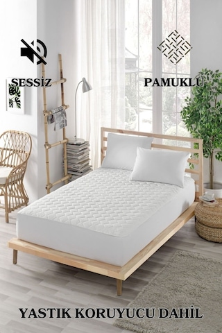 Mona Verde Alez Takımı %100 Pamuklu Sessiz 3 Parça Kapitoneli Yastık Alezli MNVAPFK00 Beyaz