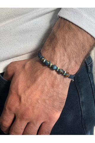 Moda Kulesi Mix Opal Taşı ve Hematit Taşlı Deri İpli Özel Tasarım Erkek Bileklik Çok Renkli