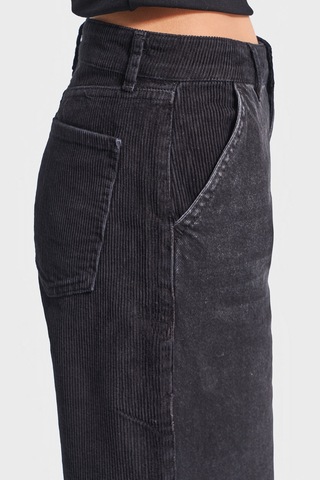 it's basic Kadın Taşlanmış Siyah Renk 2w5-1 Loose Fit Kadife Denim Parçalı Tasarım Denim Jean