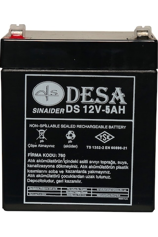 Tse Belgeli Desa 12v 5ah - 12v 5a Kuru Bakımsız Akü