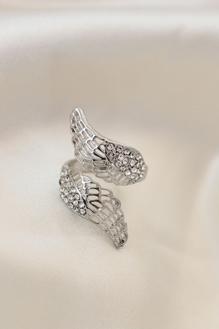 Ayarlamalı Silver Renk Metal Zirkon Taşlı Kanat Yüzük Gümüş