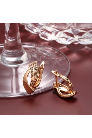 Gül Altın Basit Geometri Zirkon Küpe