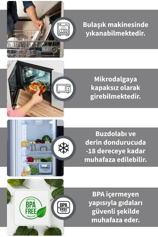 Kapaklı Erzak Bakliyat Saklama Kabı Kare Saklama Kutusu Seti 6 Adet 1750 ml