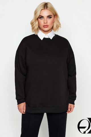 Benerly Kadın Bisiklet Yaka Düşük Kol Oversize Kalıp Sweatshirt Fonksiyon siyah