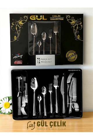 72 Parça 12 Kişilik Çatal Kaşık Seti Sade Model Kutulu 18/0 Kalite Çelik