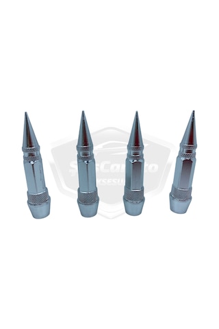 ŞüsCarOto Sivri Sibop Kapağı Mermi Sibop Kapağı Araba Motosiklet Bisiklet Metal 4 lü Set Gümüş Krom (00)
