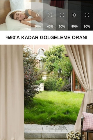 Bej Çizgili Özel Dikim Lüks Branda Balkon Perdesi Bej