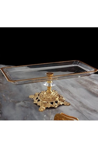 Rüyam Glassware Paşabahçe Metal Ayak Gold Detaylı Sunumluk - Baton Paşabahçe
