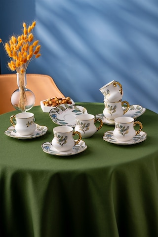 İstanbul Porselen Riva 6 Kişilik Kahve Fincan Takımı Beyaz