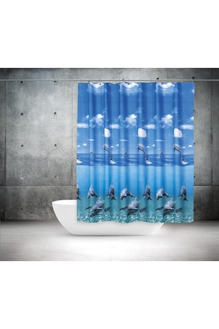 Zethome Tropik Banyo Duş Perdesi 8852 Çift Kanat 2X120X200 Mavi