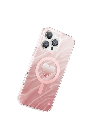 İphone 16 Pro Max Kılıf M-safe Uyumlu Orjinal Swarovski Taşlı Zore Paris Rovix Sert Pc Kapak Pembe