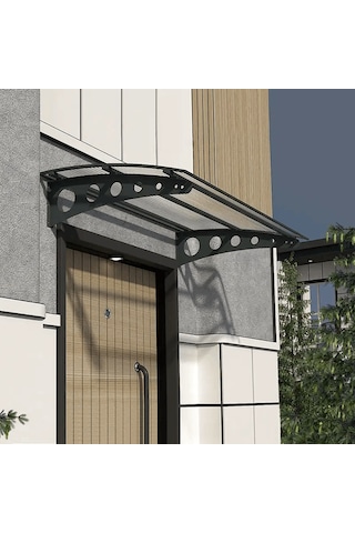 SundurmaX Pratik Metal Sundurma 120x100 Oval Serisi Kapı Üstü Sundurma Antrasit - Şeffaf