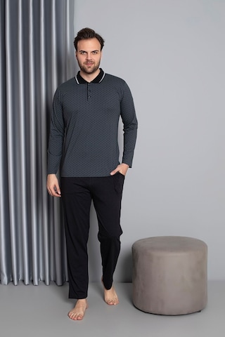 Erkek Düğmeli Desenli Uzun Kollu Pijama Takımı 16585 Gri Gri