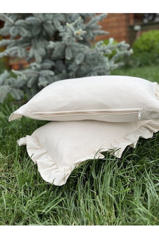 Keten Bohem Fırfırlı Vintage 2'li Dikdörtgen Kırlent Kılıfı