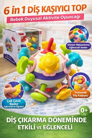 6 In 1 Diş Kaşıyıcı Bebek Topu- Çıngıraklı Oyuncak