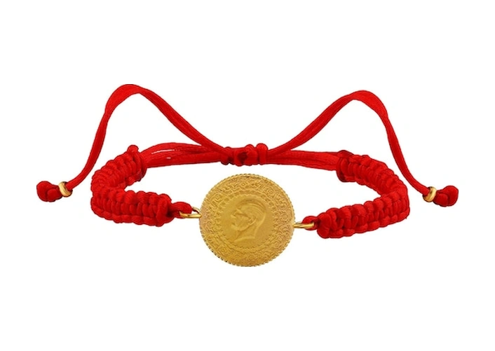 Agakulche 22 Ayar Çeyrek Altınlı Kırmızı İpli Bileklik
