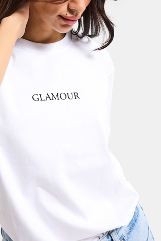 Itsbasic Kadın Beyaz S6-127 Oversize Glamour Baskılı %100 Koton T-shirt