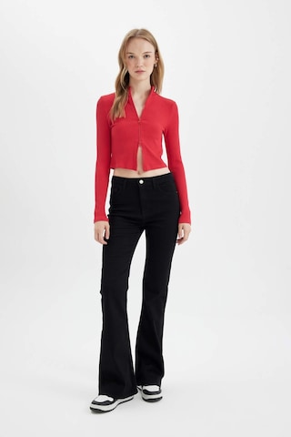 Defacto Fitted Dik Yaka Basic Düz Fermuarlı Fitilli Kaşkorse Crop Kırmızı Hırka D5124AX24AURD54 Kırmızı
