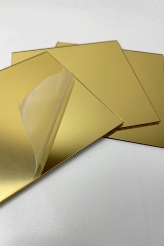 Dekoratif Ayna Pleksi 1mm Yapışkanlı 20x20cm 2 Adet Altın