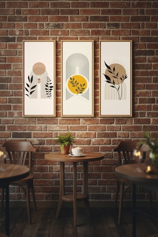 Minimalist 3 Lü Ahşap Çerçeveli Tablo Seti Modern Duvar Dekoru,