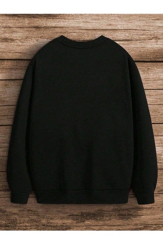 Paris-dikey-çift-çizgi-baskılı Bisiklet Yaka Siyah Swetshirt - Oversize Unisex Kalın Kışlık Siyah
