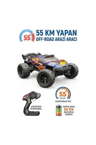 Uzaktan Kumandalı Şarjlı Işıklı 1:14 4wd 55 Km/h Servo Motorlu 2.4ghz Off-road Oyuncak Arazi Arabası Çok Renkli